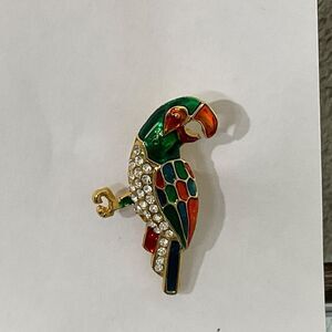 Colorful Parrot Bird Brooch Pin Rhinestone & Glass ? Costume Jewelry VTG